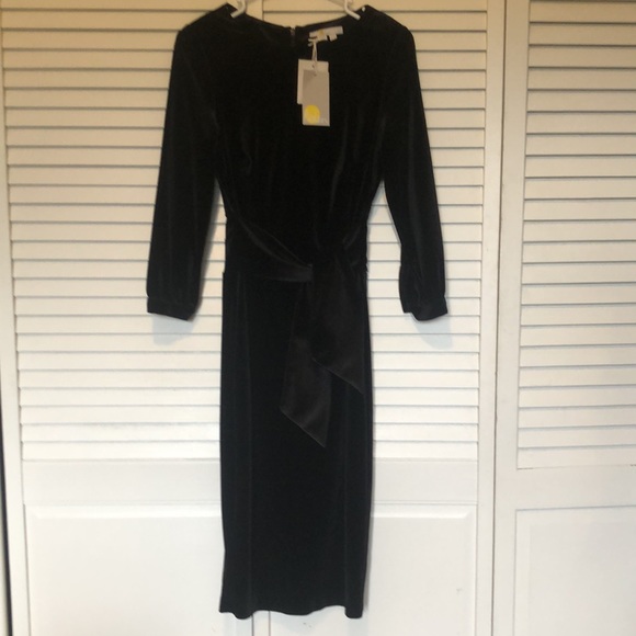 Boden Julianna Black Velvet Tie Waist Dress 4R - Picture 2 of 4